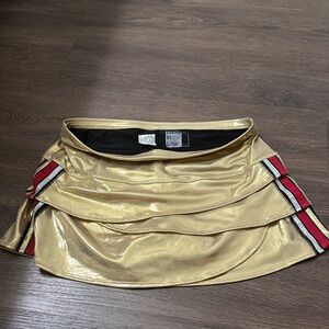 Lucky in Love Gold Mini Skirt with Red and Black Stripes